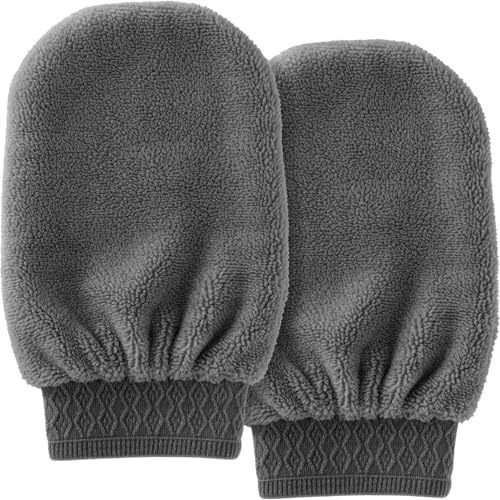 DecorRack 2 Pack Microfiber Cleaning Mitts for Dusting, Washing Cars, Windows, Furniture, and Household Surfaces, Lint-Free & Reusable,Gray (Pack of 2)