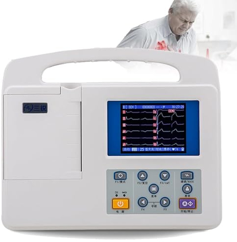 Monitor ECG/EKG Portatile, Dispositivo Digitale LCD a Colori Professionale a 12 derivazioni e 3 canali con Carta per Stampa per unità di Terapia intensiva dei segni Vitali