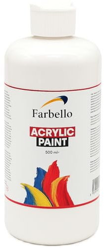 Farbello Acrylfarbe 500 ml – Hochpigmentierte, wasserfeste Künstlerfarben für Acryl-Pouring, Leinwand, Holz, Stein, Papier & Metall – Leuchtende Malfarben (Weiß)