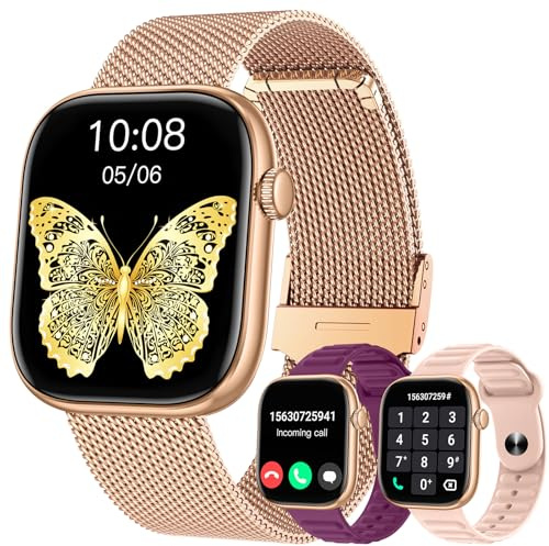 Smartwatch Damen Armbanduhr Uhr Uhren: 1,83 Eckig Touchscreen Gold Smartwatch Frauen mit Metallarmband Telefonfunktion Wasserdicht Herzfrequenz Schlaf Sport Fitnessuhr Schrittzähler Damenuhr Geschenk