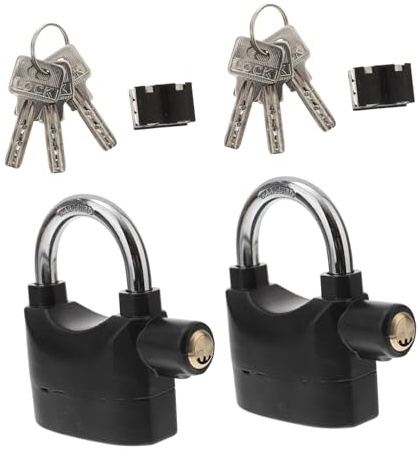 Candado para Bicicleta Alarma, Aleación de Aluminio, Negro, 2 Piezas | Seguridad Multiuso para Puertas Correderas y Ventanas, Sonido Fuerte Integrado, Fácil de Llevar