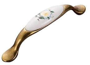 Bouton de placard en céramique vert fleur 128 mm trou central trou unique poignée de commode de style européen (706-96 mm)