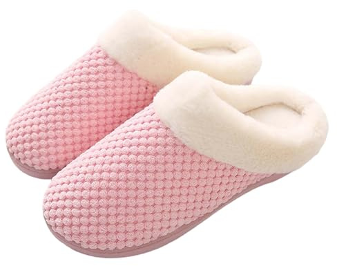 Pantofole Donna Pelle - Comode Pantofole da Donna per Uso Domestico Scarpe Spesse con Spugna Elastica Alta Calde Calzature da Interno per Uomo E Donna