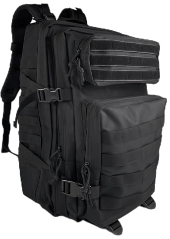 CHALVIOR Zaino Tattico Militare 45 Litri, Tessuto Oxford 900D Impermeabile Grand Zaini da Hiking, Zaini Molle Professionale Grande, per Escursionismo Campeggio Alla Trekking Scalare Montagne, Nero