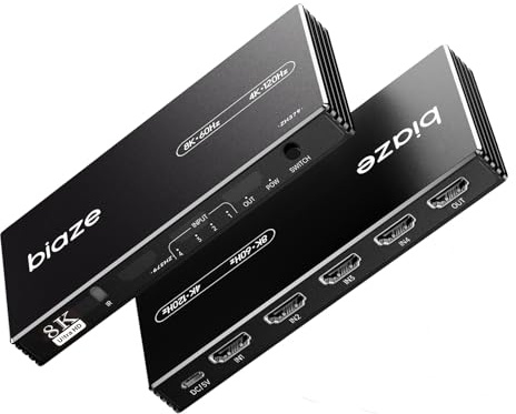 HDMI-Switch 4 in 1 Out 8K@60Hz 4K@120Hz, 4 Ports HDMI 2.1 Switcher Selector mit Fernbedienung, unterstützt 48Gbps HDR 10+ Dolby Vision/Atmos HDCP 2.3 CEC für PS5/4 Xbox Apple TV Game PC Roku (1 Pack)