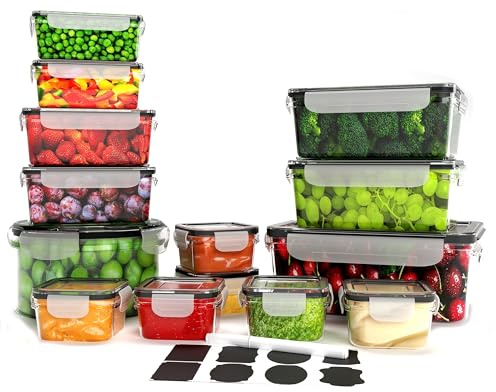 MAGY Boîtes de Conservation Alimentaire Hermétiques en Plastique – Lot de 14 Boîtes Étanches Sans BPA avec Couvercles – Compatibles Micro-ondes et Lave-Vaisselle – Étiquettes & Marqueur Inclus