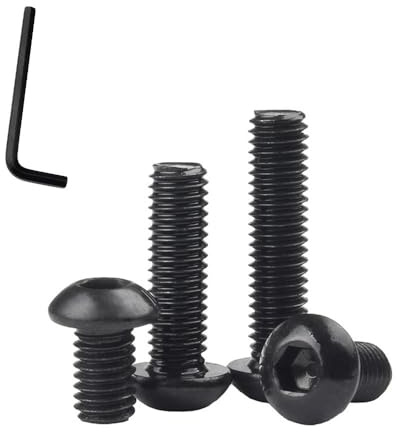 MIETONG M5 Tornillos de Cabeza Hexagonal - Tornillo de Cabeza Redonda Rosca Completa Negro Acero al Carbono Tornillos de Máquina con Llave Allen para Proyectos de Bricolaje, M5 x 12mm, 20 Piezas