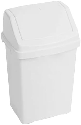 HOMION 50L Swing Lid Bin – Large Plastic Waste & Recycling Rubbish Bin for Kitchen, Home, Garden, Garage, Office, carvan, campervan & outdoors (White)