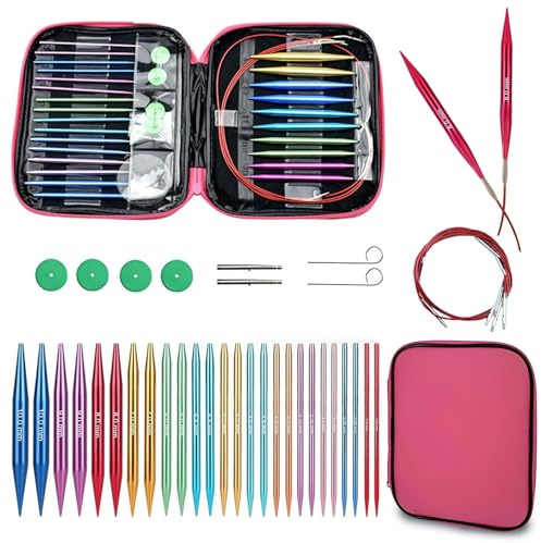 Rundstricknadeln Set Austauschbar Stricknadeln Set, 13 Paar 3-10mm Austauschbar Rundstricknadel mit 4 Kordeln 40/60/80/100cm für Schals Pullovern Mützen Handschuhen Socke (A)