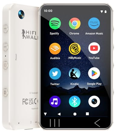 HIFI WALKER G7 MP3-Player mit Bluetooth & WLAN, Android 13, 144 GB Speicher, 3 GB RAM, 4-Zoll HD-Touchscreen, MP3/MP4-Player mit Lautsprecher, Kamera und Kindersicherung (Weiß)