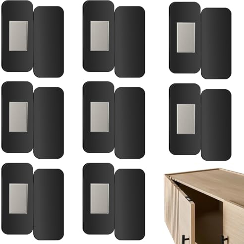 8 Pairs Magnetic Cabinet Locks, No Drill Mounting Strong Cabinet Door Catches for Closure with Adhesive, Magnetic Door Magnets for Kitchen Wardrobe Closet Drawers, Easy to Install
