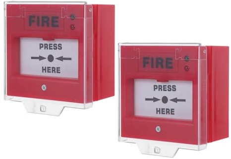 2 Sätze Roter Manueller Handmelder aus Kunststoff für Feueralarm | Rückstellschlüssel für Feuermelder, Notalarmknopf für Kommerzielle Alarmanlagen, Rot