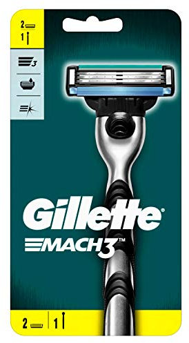 Gillette Mach3 Rasierer Herren mit verbesserten Feuchtigkeitsstreifen, Rasierer + 2 Rasierklingen