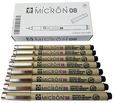 Sakura Pigma Micron Pigment Fineliner, 8 Stück 08, 8 pct set Schwarz