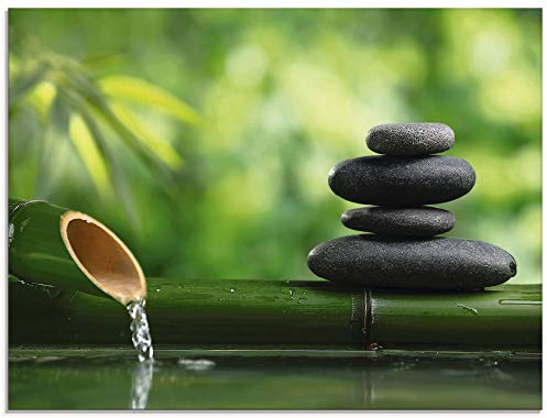 ARTland Wanddeko Glasbilder Wandbild Glas Bild einteilig 80x60 cm Querformat Asien Wellness Zen Spa Steine Bambus Entspannung Grün S5YF