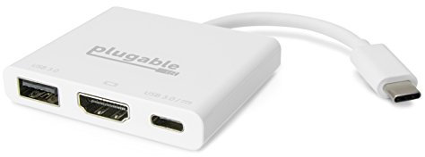 Plugable USB 3.1 Type C Mini Dock HDMI USB 3.0 USB-C Pass Through Charging for MacBook Pro 2016 and 2017, Dell XPS 13 and 15, Yoga 720, Thunderbolt 3 and More (Resolutions up to 4K@30Hz)