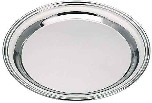 kleines rundes Silbertablett Ø 25 cm - flaches versilbertes ohne Füße -modernes silbernes Deko Serviertablett für Speisen und Getränke - ohne Griffe
