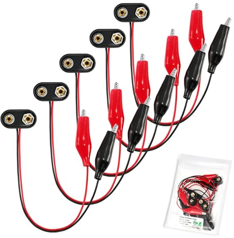 Chanzon UL Wire Batería 9v Clips de Cocodrilo Enchufe de Conector de Batería 5 Pack Plásticos Tipo T para Tira de LED Arduino