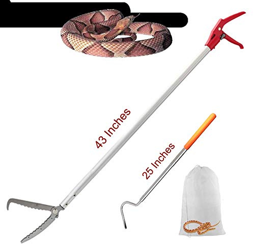 V-Cheetong Pince à serpent pour reptiles 43 cm - En alliage d'aluminium - Outil de manipulation de la mâchoire large avec serrure et poignée confortable (crochet de serpent et sac)