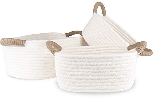 minchen Lot de 3 paniers de rangement tissés pour le couloir, la chambre à coucher et le salon ainsi que dans les armoires et les étagères ou comme organiseur de table à langer, blanc