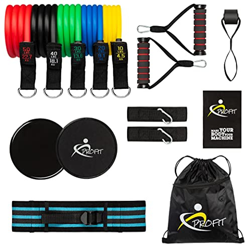 Profit Gomas Elásticas Fitness Musculación – Deporte en casa, Set de Ejercicio de Bandas de Resistencia, para Hombre y Mujer, Kit de Cintas elásticas, Entrenamiento y Gimnasio en casa.