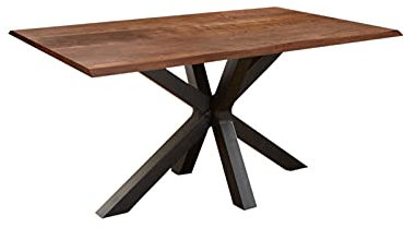 SAM Baumkantentisch 180 x 90 cm Spyro, Akazienholz nussbaumfarben & massiv, Esszimmertisch mit mattschwarzem Spider-Metallgestell, Platte 26 mm