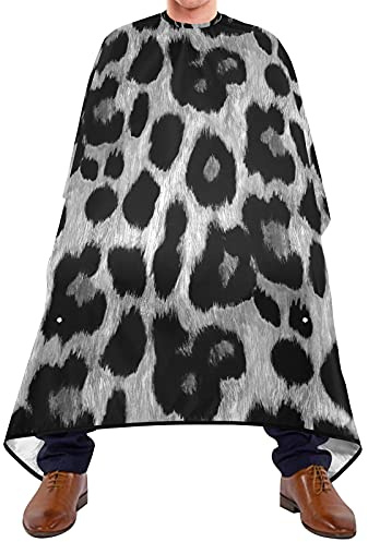 Animal Print, Black White Leopard Skin Texture, Black White Dots Barber Haircut Cape with Snap Closure, Waterproof Unisex Hairdresser Apron Bib, Men's Beard Grooming for Barbershops Salon