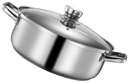 Shabu Pot with Divider, Divided Hotpot with Glass Lid for Induction Cooktop, Gas Stove & Hot Burner, 26cm