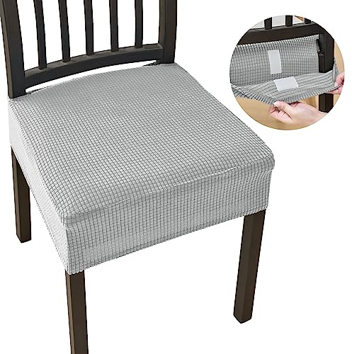 Morwealth 4er 6er Set Jacquard Esszimmerstuhl Sitzbezüge Stuhlhussen, Stretch Stuhlhusse Bezug Waschbarer elastischer Sitzbezug Bezug Universal Stuhl Bezüge für Esszimmer,Hotel,Bankett (Hellgrau, 4)