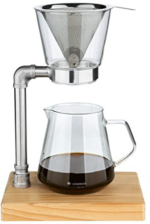 Zassenhaus Cafetière WORKER pour 6 tasses | 750 ml | Verre borosilicate | Filtre permanent en acier inoxydable | Pin | Cafetière à café style industriel | Pour Over