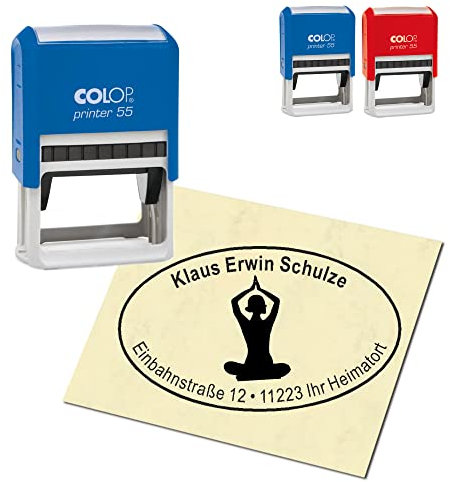Adressstempel personalisiert Stempel - Yoga - oval 59 x 39 mm Automatikstempel als Firmenstempel Namensstempel Bürostempel