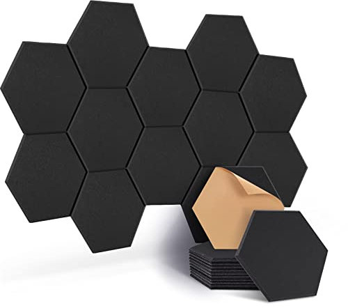 Akustikpaneele selbstklebend sechseckig 12St., JAMELO Akustikplatten aus Polyester zur Schalldämmung, 30 x 26 x 1 cm Schallabsorber Schallschutz für die Wand Decke Tür vom Studio Büro Schwarz