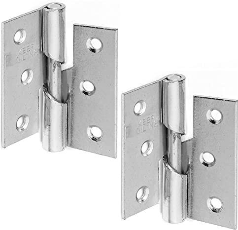 Lot de 2 charnières de porte en acier zingué 75 mm pour portes intérieures et extérieures, charnières pour portes d'armoires, portes de placards, portes d'armoires, cadres de levage