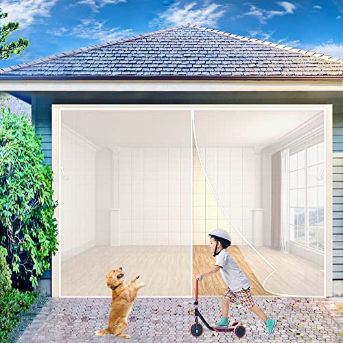 Screen Door Curtain, 225x230 cm Magnetic Self Closing Privacy Door Screen Winter Stop Draft Keep Cold Out Door Cover, White P