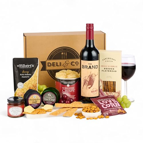 Thornton and France Wine and Cheese Gift Set with Red Wine | English Artisan Cheese, Luxury Wine Hampers Gift Baskets, Gourmet Gifts for Couples, 8 Delicious Items