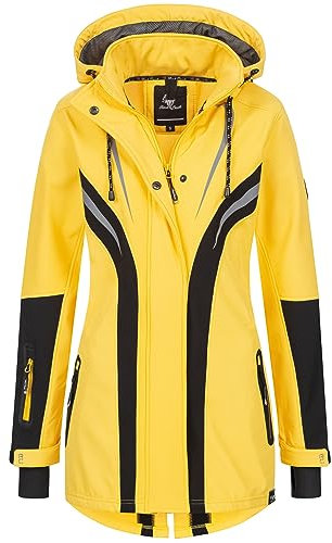 Rock Creek Damen Softshell Jacke Mantel Regenjacke Übergangsjacke Softshelljacke Damenjacke Regenmantel Outdoorjacke Kapuze D-492 Gelb M