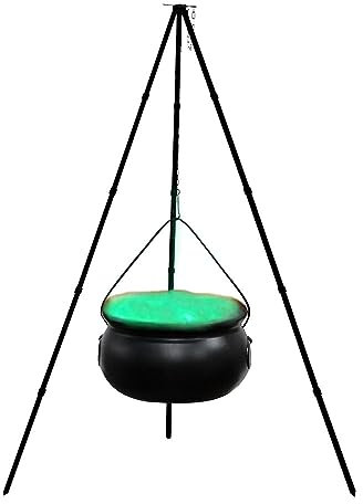 Witches Cauldron, Halloween Decor Outdoor Large Witches Cauldron on Tripod with Lights, Black Plastic Bowl Decor Candy Bucket Halloween Witch Decorations for Home, Garden, Porch, Outside
