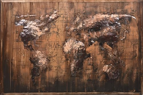 Varilando 3-D Bilder indoor handgefertigt Metall diverse Motive und Größen nostalgisch vintage (3D Metallbild Weltkarte, braun (120 x 80 x 5 cm))