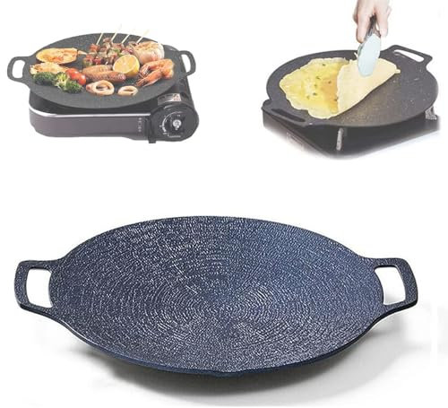 Lipski Padella Antiaderente per Barbecue in Pietra Medica Multifunzione, Padella per Barbecue Coreana Multiuso, Rivestimento in Pietra Medica, Padella Rotonda in Ferro (36cm)