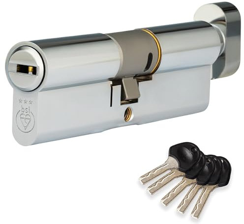 XFORT Colossus Polished Chrome 3 Star Kitemarked Thumb Turn Euro Cylinder Lock 45EX/55T (100mm), British Standard TS007 Anti-Snap Barrel Lock, Upvc Door Lock.