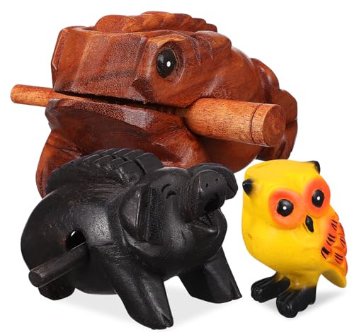 TOYANDONA 3pcs Sound Crafts Ornaments Wooden Music Animals Percussion Instrument Tone Block for Home Office Decoration Pig Owl