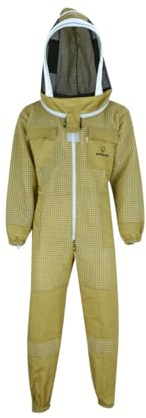 BIENE24 Imkeranzug Premium mit Atmungsnetz + Fechtschleier für Bienen Wespen Insekten Imkerei Stichschutz Insektenschutz S M L XL XXL XXXL, XXL · braun