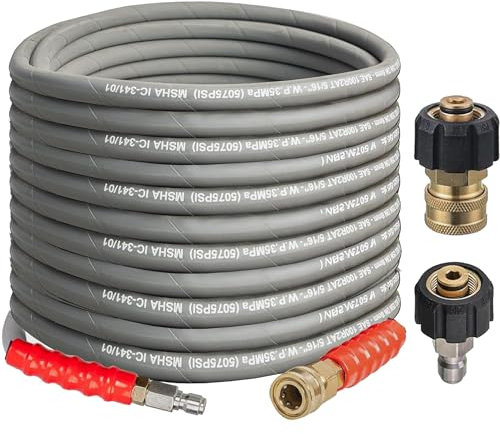 Hourleey Tubo flessibile per idropulitrice Sturatubi da 15,2 m con connessione rapida da 3/8'', resistente alle pieghe ad alta resistenza, 4000 PSI, grigio