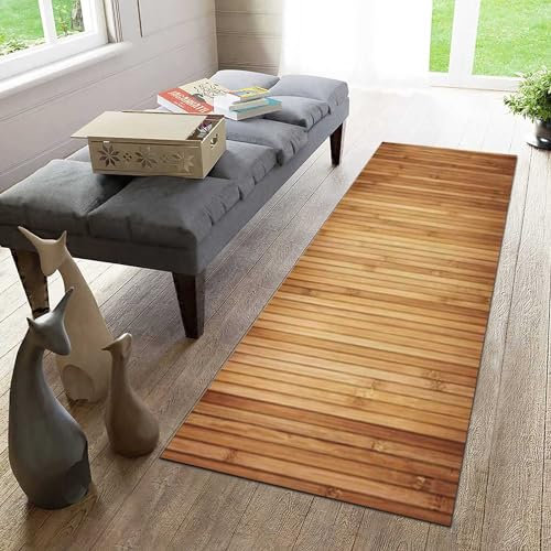 BuRnar Teppich Läufer Flur rutschfeste Küchenteppich Waschbar rutschfest Braun Teppich Holzoptik Meterware Teppichläufer Für Flur Küche Wohnzimmer, Schlafzimmer, Esszimmer,60x100cm/24x39 in