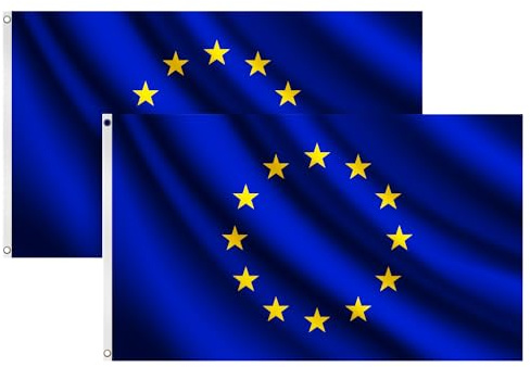 COCOSY 2 Pezzi Bandiera Europea (Europa/Europe) - 90 x 150 cm 100% Poliestere Bandiera UE con Occhielli in Ottone - Resistente alle intemperie & Duratura - Flag per Sport & Festività