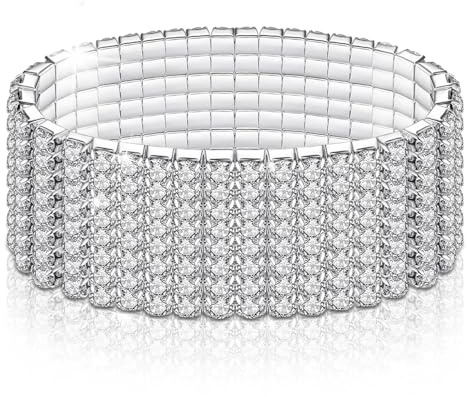LucBuy Strass Stretch Armbänder, Funkelnder Diamant-Tennisarmreif,Silberner Kristallfunkelnder Stapelbarer Brautarmband-Schmuck,Glänzendes Hochzeitsfest-Gummiband-Armband für Frauen