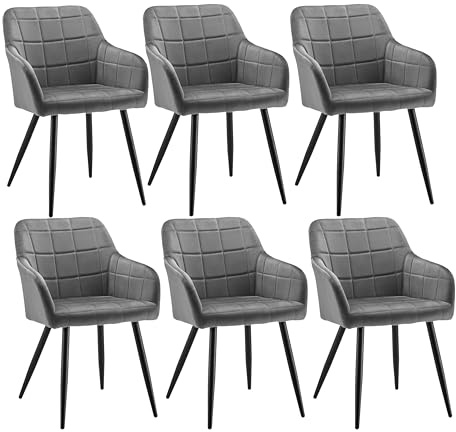 CLIPOP Esszimmerstühle 6er Set, Stühle mit Armlehne, Samt Sitzfläche, Esszimmerstuhl Küchenstuhl Polsterstuhl, für Esszimmer Küche Wohnzimmer (Samt Grau, 6er Set)