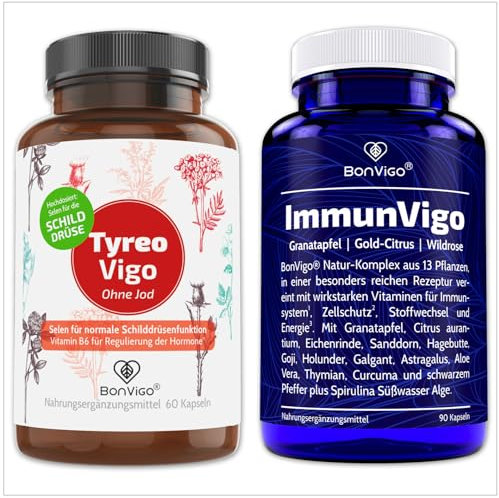 Die perfekte Kombi - TyreoVigo im Verbund mit ImmunVigo Konzentrat - Selen unterstützt normale Schilddrüse, Kupfer, Zink, Mangan unterstützen normales Immunsystem* - 21 naturreine Pflanzen-Stoffe