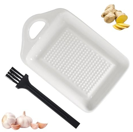 Plato Rallador de Cerámica,Rallador De CeráMica Para Jengibre Con Cepillo,Rallador De Especias Para Jengibre, Ajo, Especias, Zanahorias