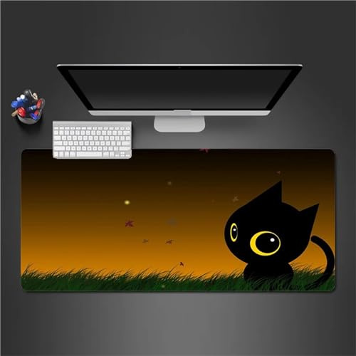 Gaming Mauspad,XXL Mousepad 800x400x3mm Groß Mauspad Vernähte Kanten Wasserdicht Anti-Rutsch Tischunterlage,Verbessert Geschwindigkeit und Präzision Mousepad für PC,Laptop - Anime-Katzenlandschaft